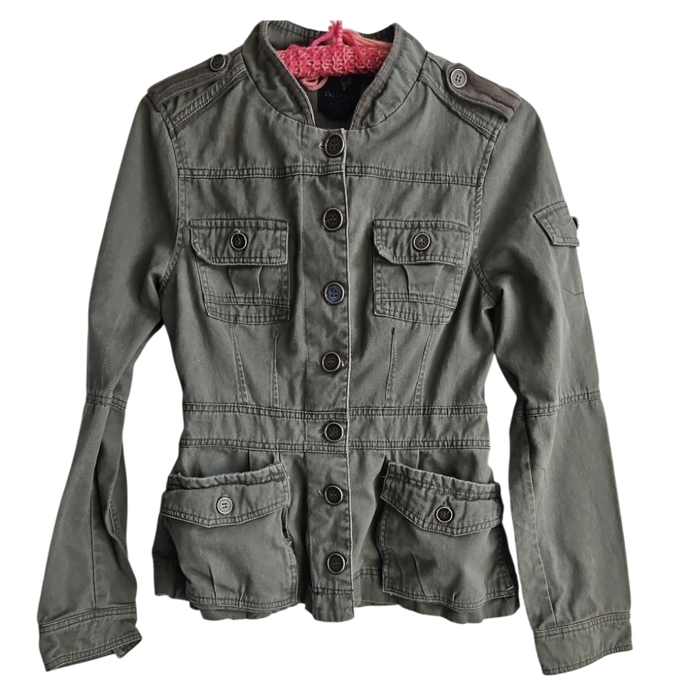 Full Tilt Olive Green Utility Jacket Cotton Size Small Medium - Picture 7 of 17